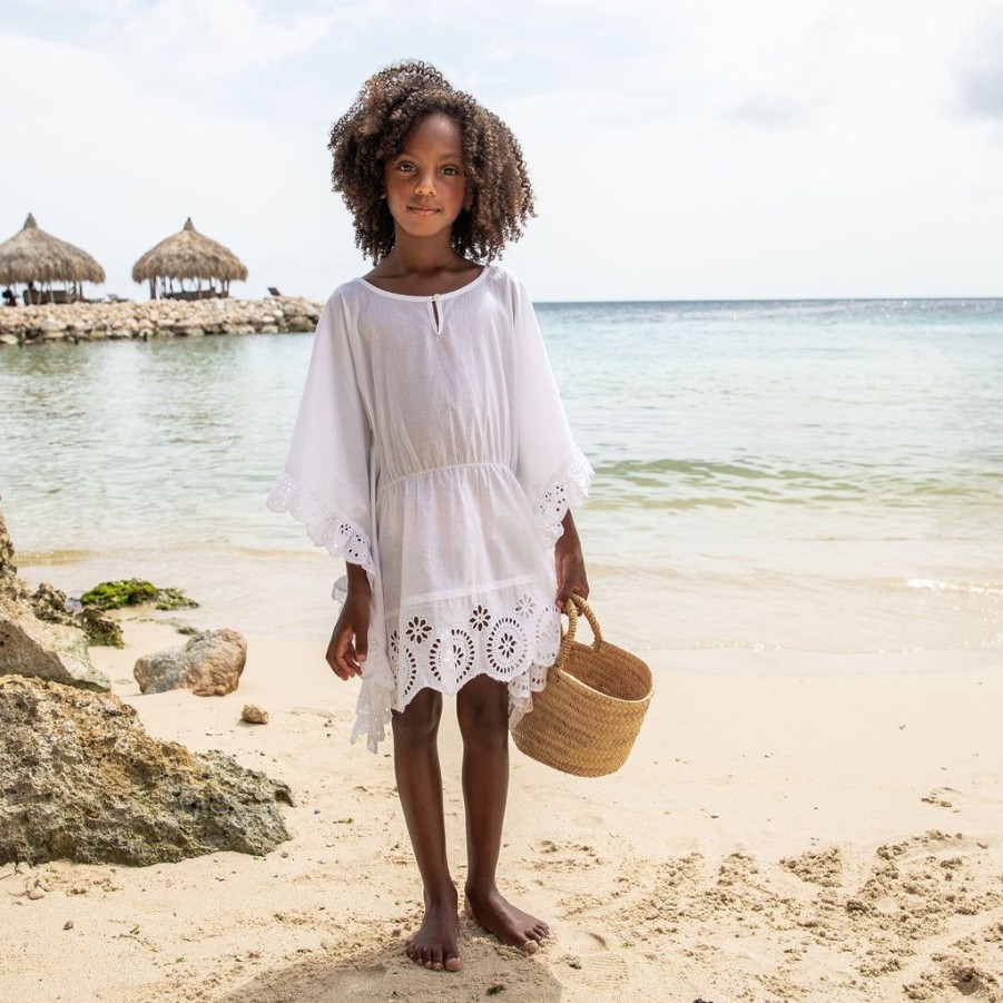 Girls Snapper Rock Cover Ups, Dresses & Beachwear | Cesci White Eyelet Cover Up