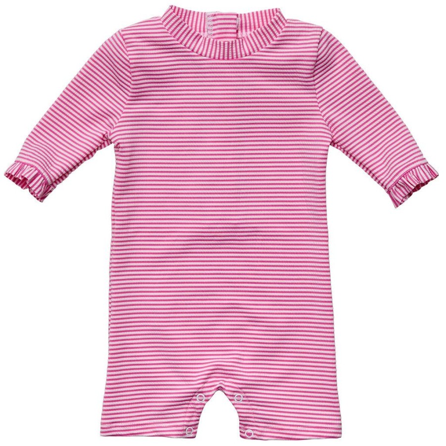 Baby Snapper Rock One Pieces | Raspberry Stripe 3/4 Sleeve Sunsuit