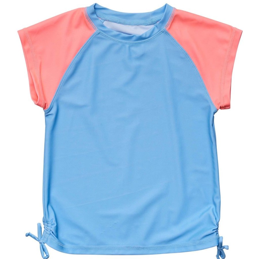 Girls Snapper Rock Rash Tops | Cornflower Peach Sleeve Ss Rash Top