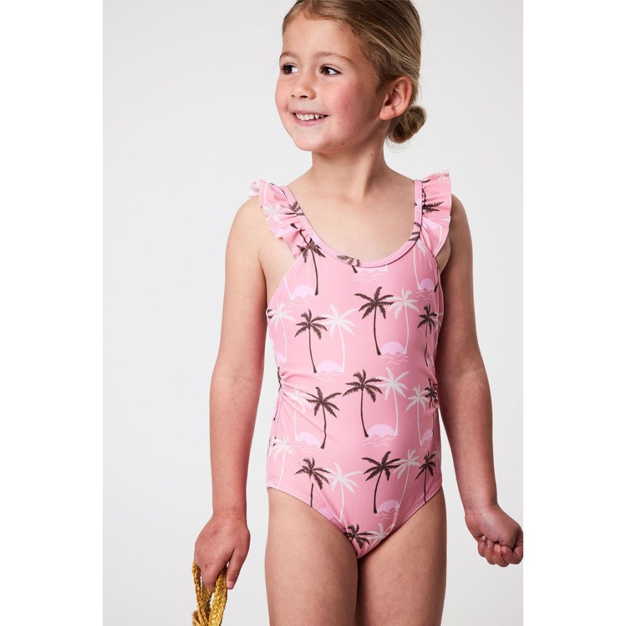 Girls Snapper Rock One Pieces | Palm Paradise Sustainable Frill Strap Swimsuit