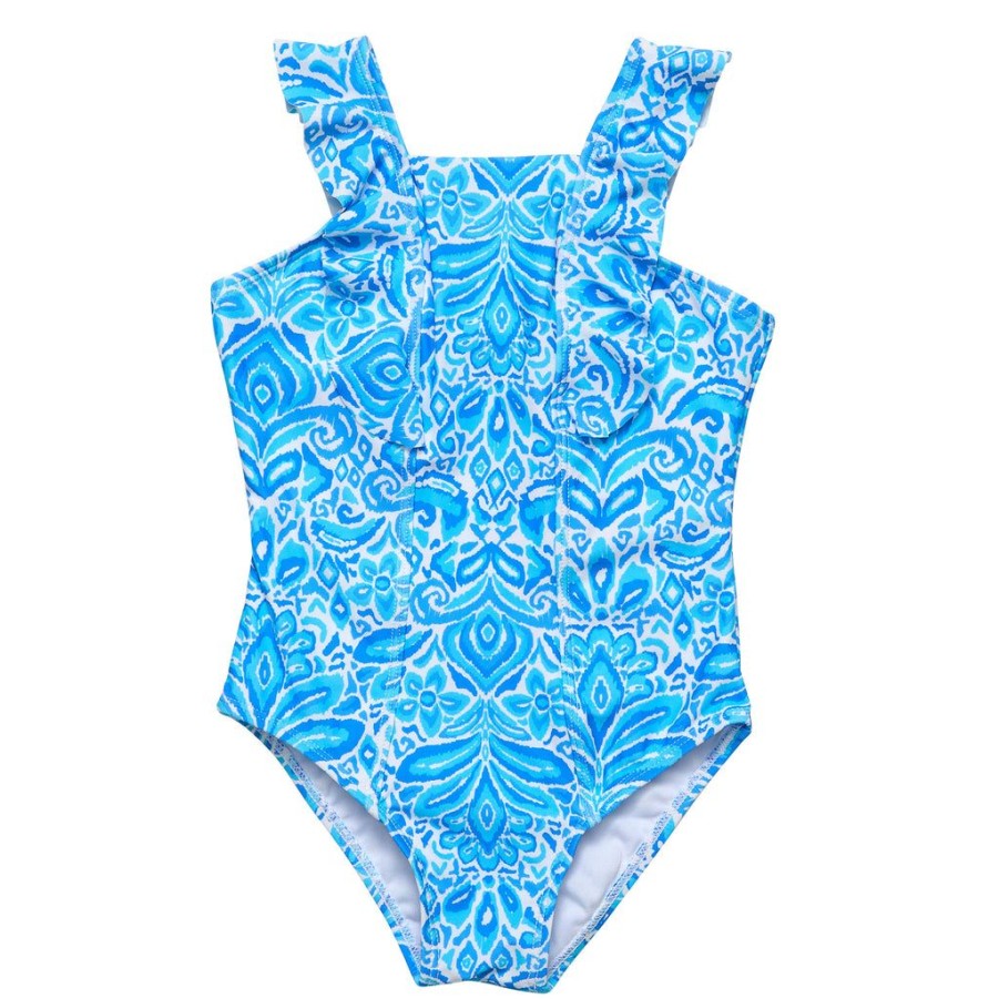 Baby Snapper Rock One Pieces | Santorini Blue Ruffle Shoulder Swimsuit