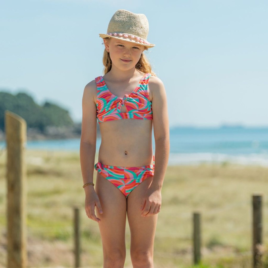 Girls Snapper Rock Bikinis | Geo Melon Sustainable Knot Front Bikini