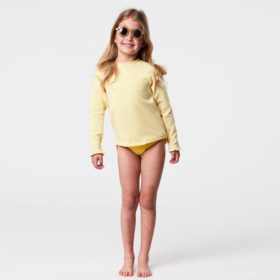 Girls Snapper Rock Rash Tops | Marigold Stripe Ls Rash Top