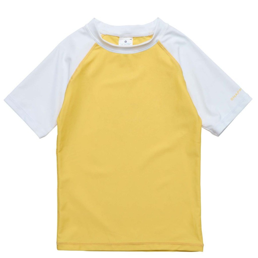 Boys Snapper Rock Rash Tops | Yellow White Sleeve Sustainable Ss Rash Top