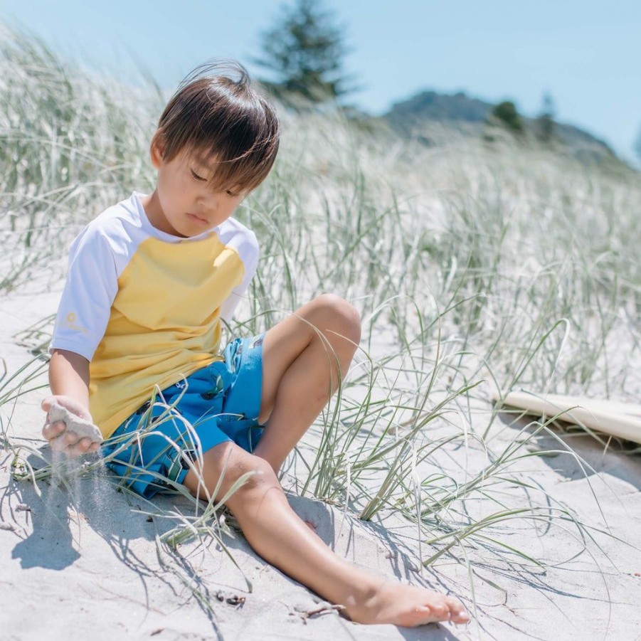 Boys Snapper Rock Rash Tops | Yellow White Sleeve Sustainable Ss Rash Top