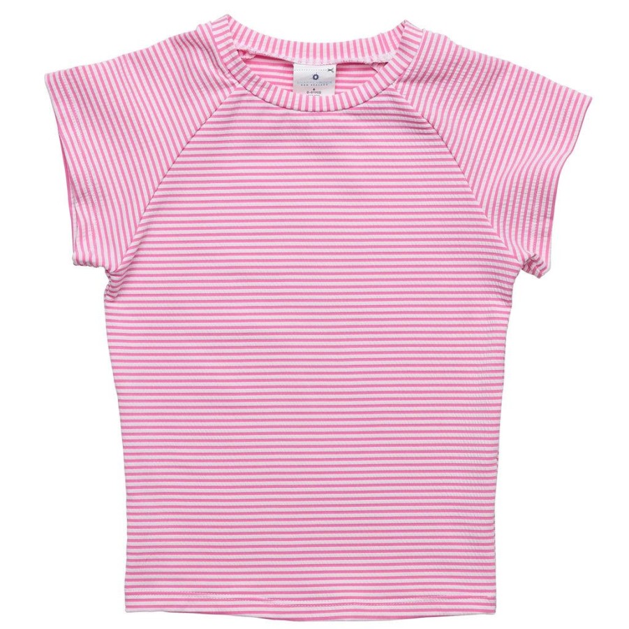 Girls Snapper Rock Rash Tops | Raspberry Stripe Ss Rash Top