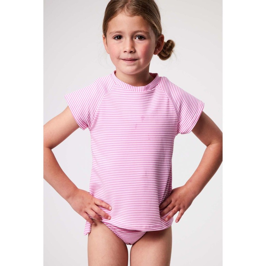 Girls Snapper Rock Rash Tops | Raspberry Stripe Ss Rash Top