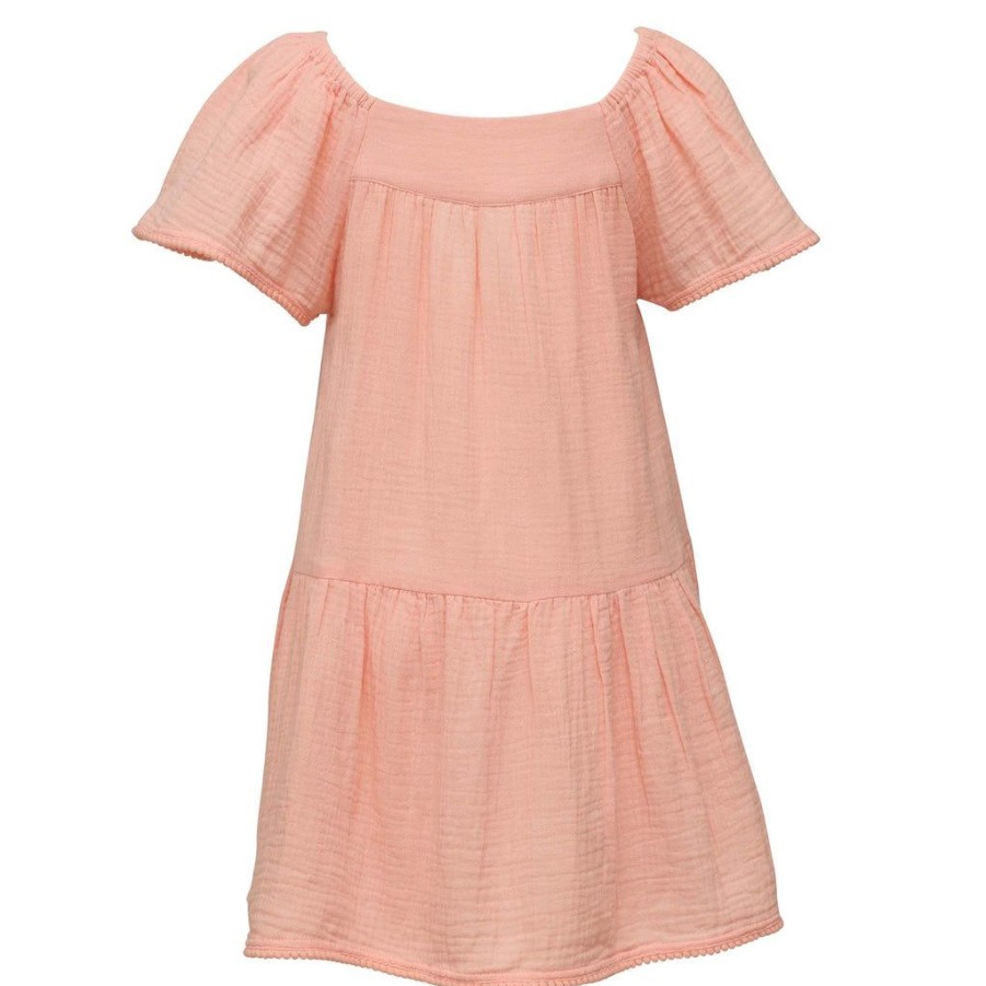 Girls Snapper Rock Cover Ups, Dresses & Beachwear | Peach Flutter Sleeve Beach Dress