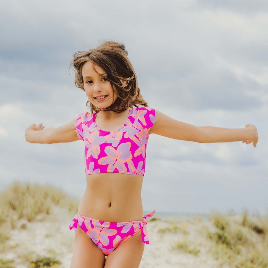 Girls Snapper Rock Rash Tops | Hibiscus Hype Crop Ss Rash Top Set