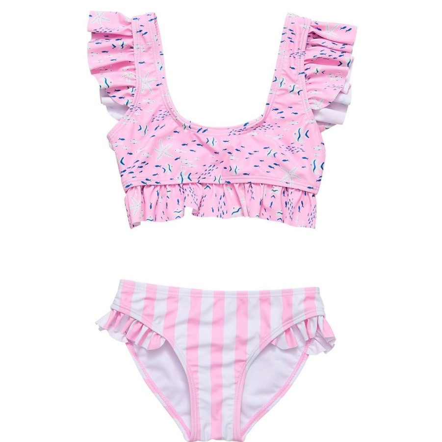 Girls Snapper Rock Bikinis | Pink Sea Frilled Crop Bikini