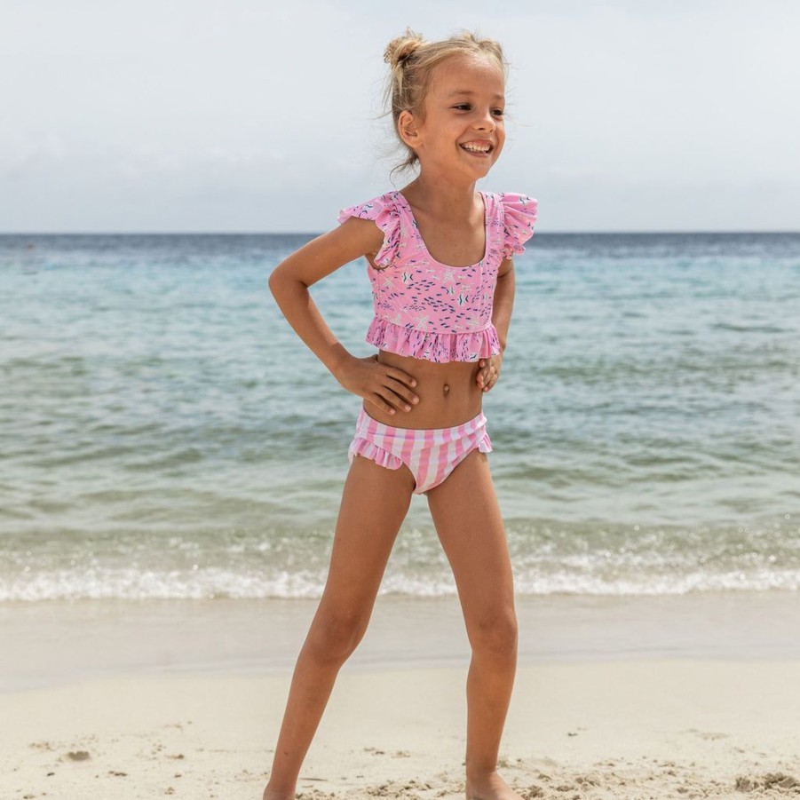 Girls Snapper Rock Bikinis | Pink Sea Frilled Crop Bikini