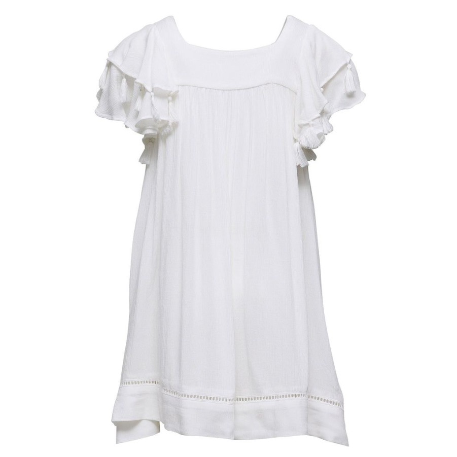 Girls Snapper Rock Cover Ups, Dresses & Beachwear | White Tassel Time Beach Dress