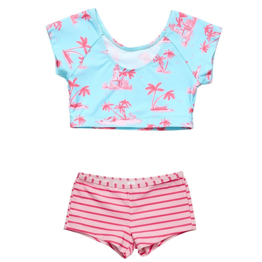 Girls Snapper Rock Bikinis | Lighthouse Island Sustainable Crop Ss Rash Top Set