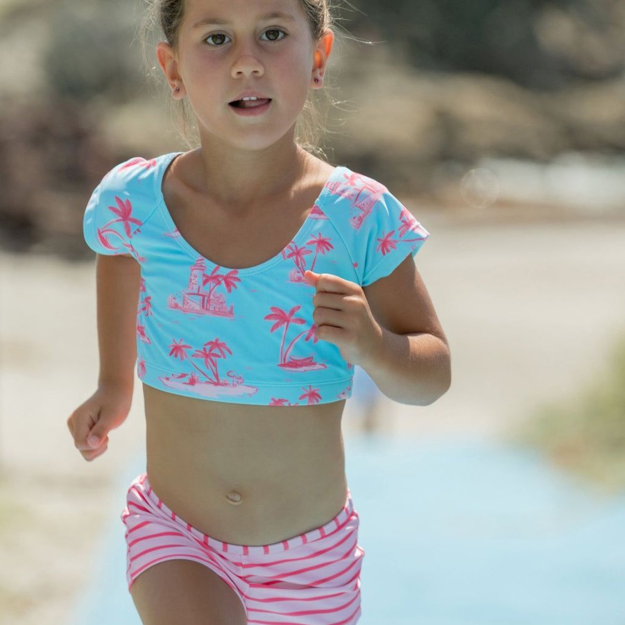 Girls Snapper Rock Bikinis | Lighthouse Island Sustainable Crop Ss Rash Top Set