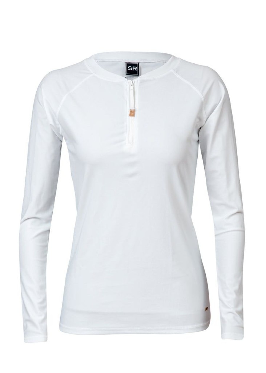 Womens Snapper Rock | Womens White 1/2 Zip Ls Rash Top