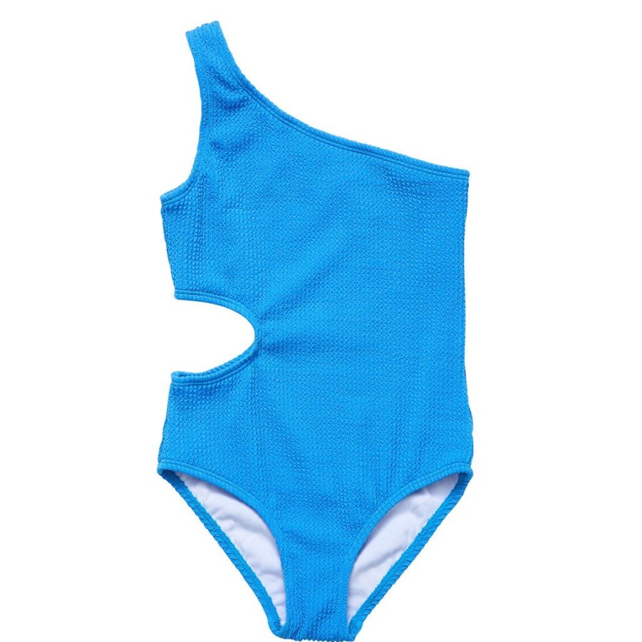 Girls Snapper Rock One Pieces | Marine Blue One Shoulder Swimsuit