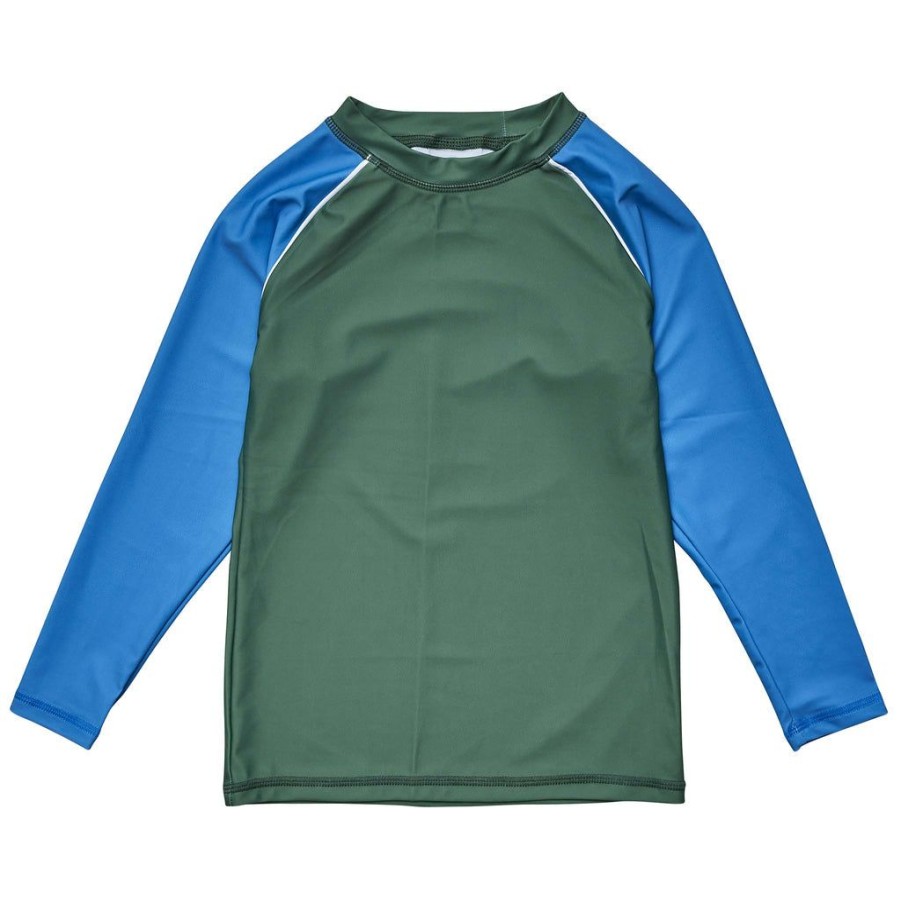 Boys Snapper Rock Rash Tops | Olive Blue Sleeve Ls Rash Top