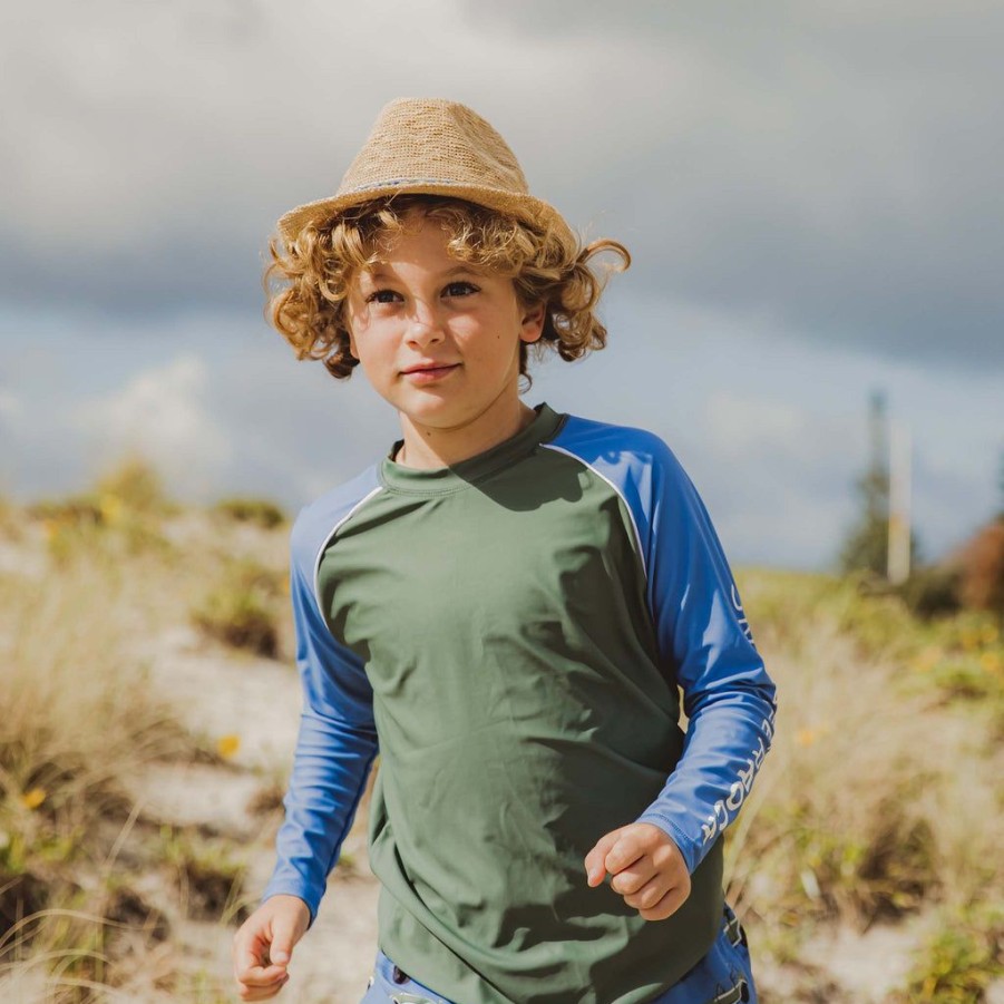 Boys Snapper Rock Rash Tops | Olive Blue Sleeve Ls Rash Top