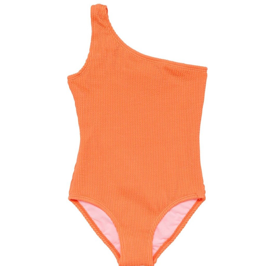 Girls Snapper Rock One Pieces | Tangerine One Shoulder Swimsuit