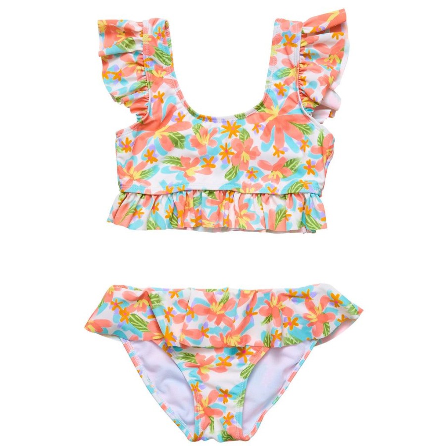 Girls Snapper Rock Bikinis | Hawaiian Luau Sustainable Frilled Crop Bikini