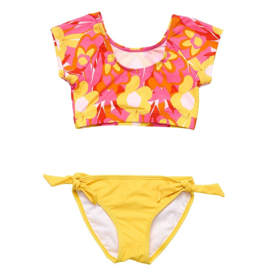 Girls Snapper Rock Bikinis | Pop Of Sunshine Crop Ss Rash Top Set