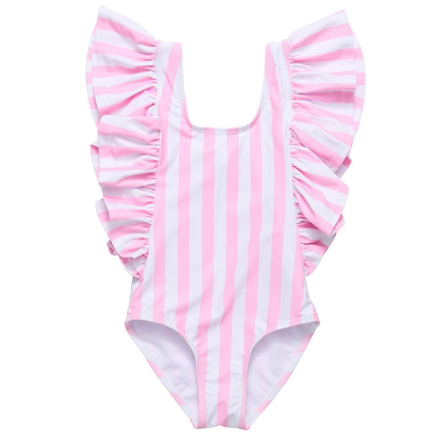 Baby Snapper Rock One Pieces | Pink Stripe Wide Frill Swimsuit