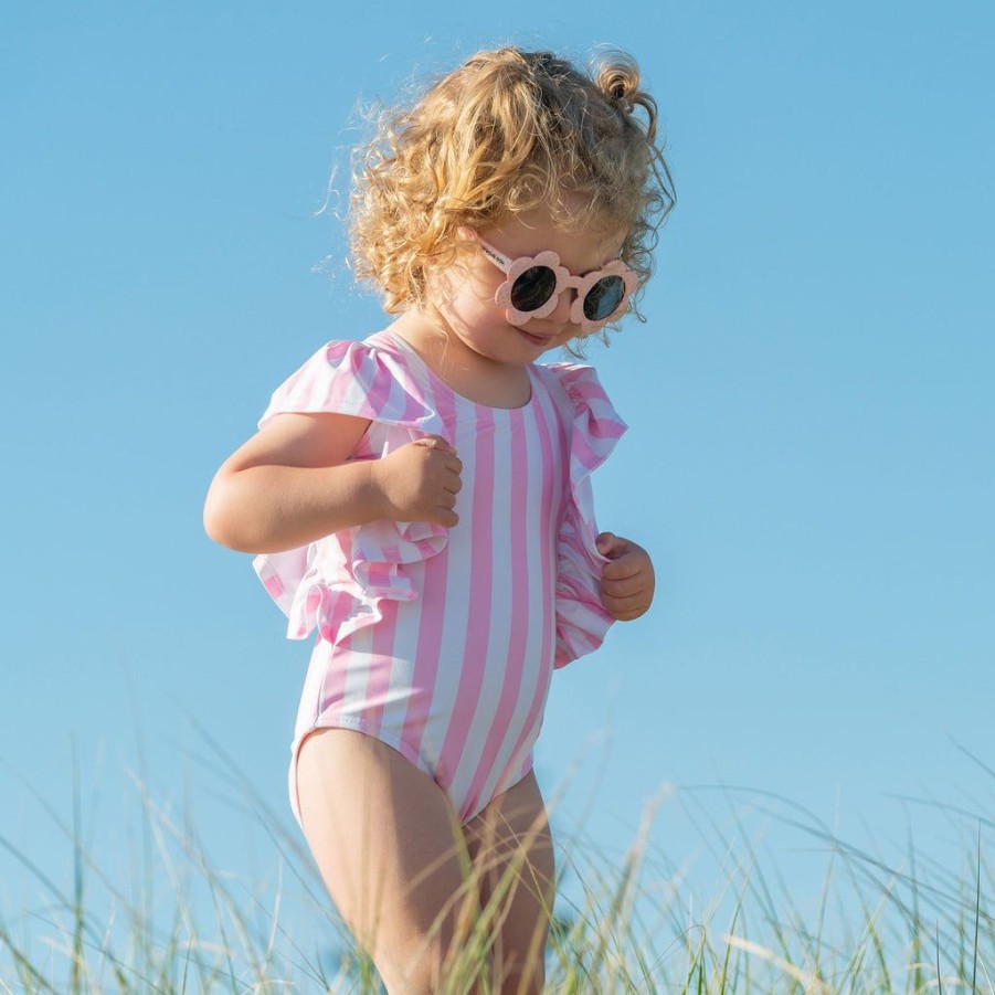 Baby Snapper Rock One Pieces | Pink Stripe Wide Frill Swimsuit