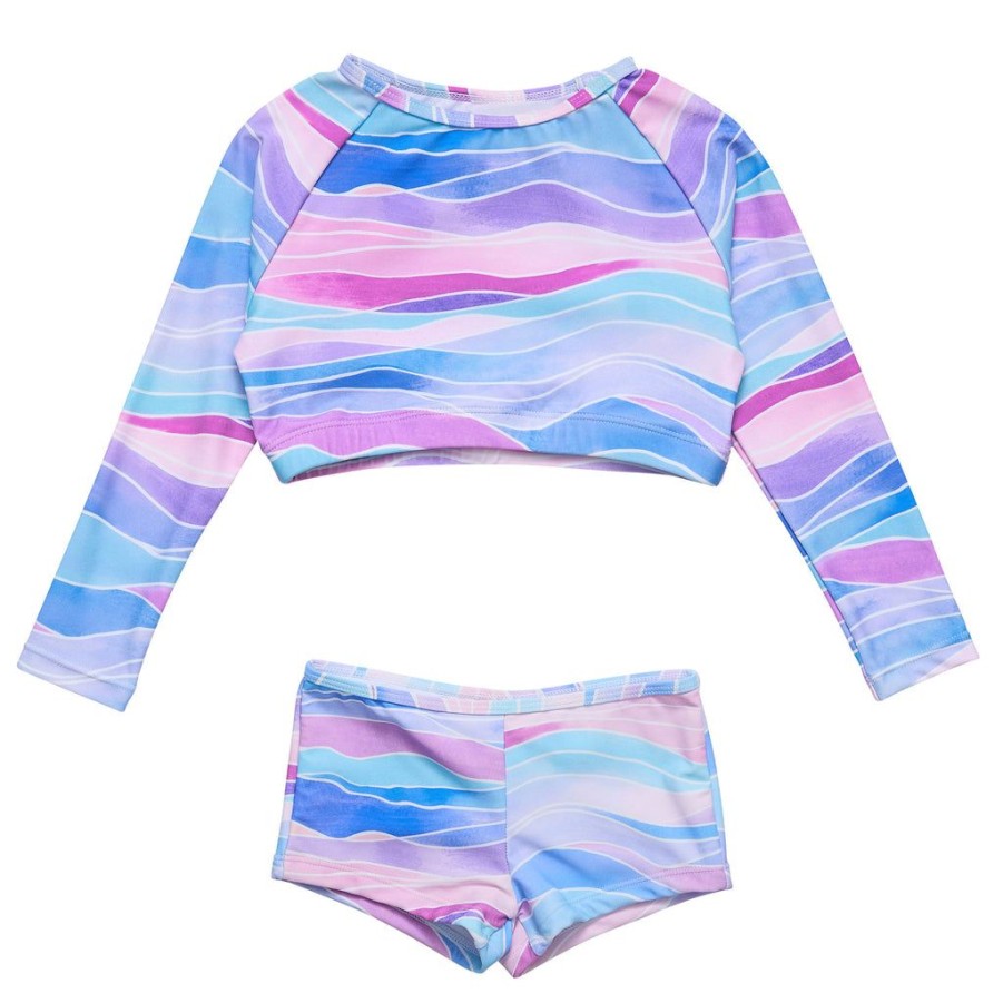 Girls Snapper Rock Rash Tops | Water Hues Crop Ls Rash Top Set