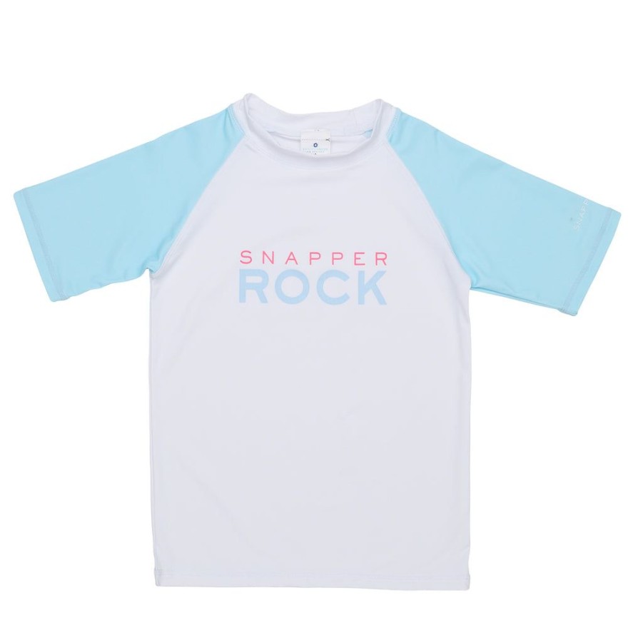 Boys Snapper Rock Rash Tops | Lt Blue Sleeve Sustainable Ss Rash Top