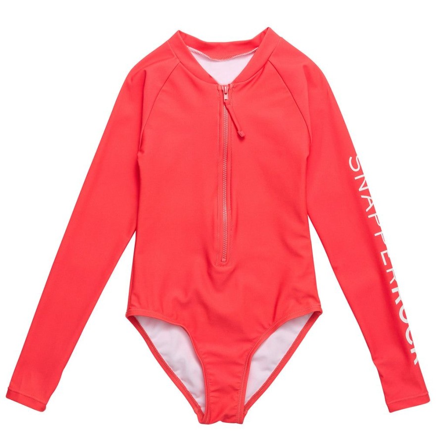 Girls Snapper Rock One Pieces | Watermelon Sustainable Ls Surf Suit