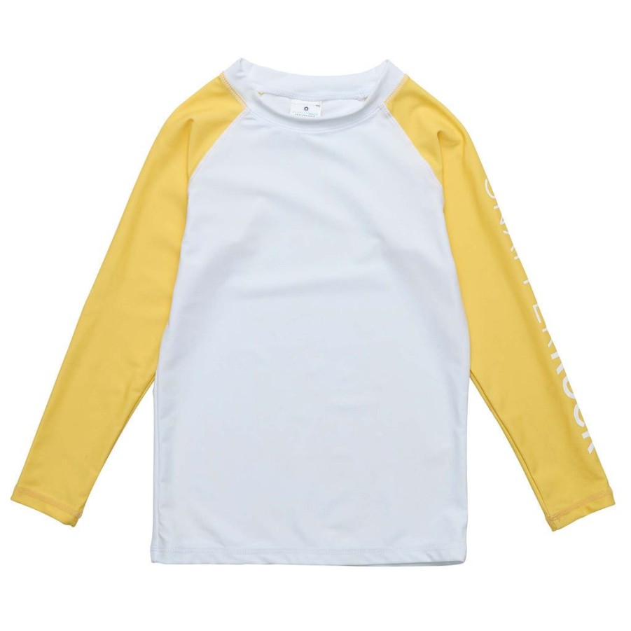 Boys Snapper Rock Rash Tops | White Yellow Sleeve Sustainable Ls Rash Top